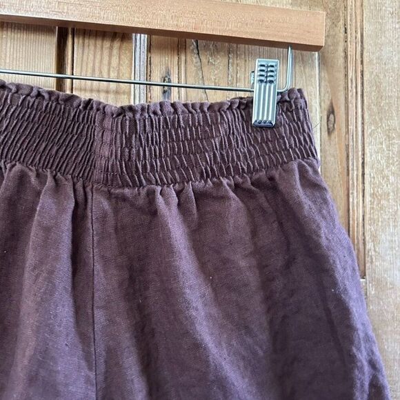 Reformation Elastic Waist Linen Shorts Dark Brown Summer Pull On Size Small - Picture 5 of 7